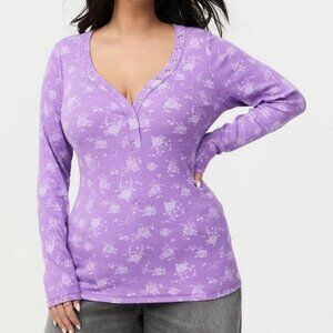 Torrid size 2 2x Ribbed Henley Long Sleeve Top Garden floral hyacinth shirt